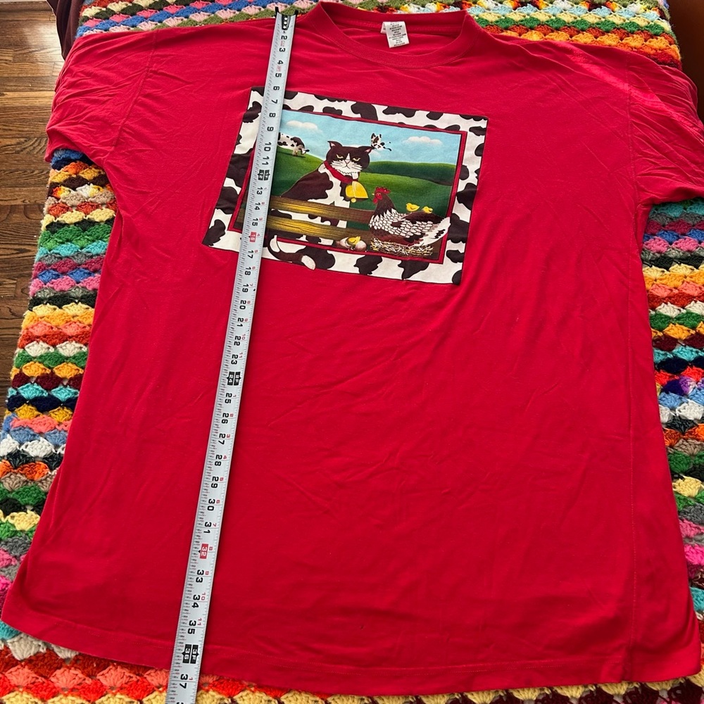 Vintage Y2K Cat Cow Print Chickens Funny Farm Long Sleep Shirt Nightie T… - Picture 6 of 11